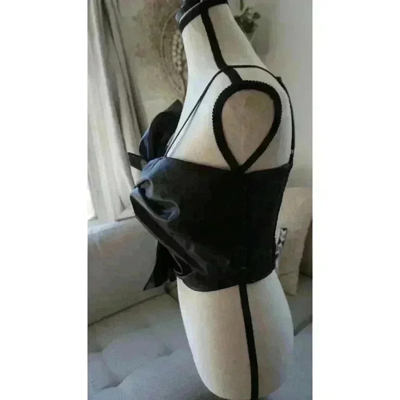 NWT The Drop Women's Black Faux Leather Bow Front Top by Signed Blake, Size S - Picture 13 of 16